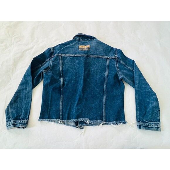 Coogi Down Under Womens Jean Jacket Blue Denim Fringe Hem Button Up Long Sleeve - Picture 3 of 10